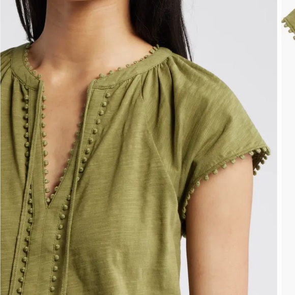 Boden Millie Split Neck Cotton Top Mayfly Army Green Sz 14 - Picture 3 of 12
